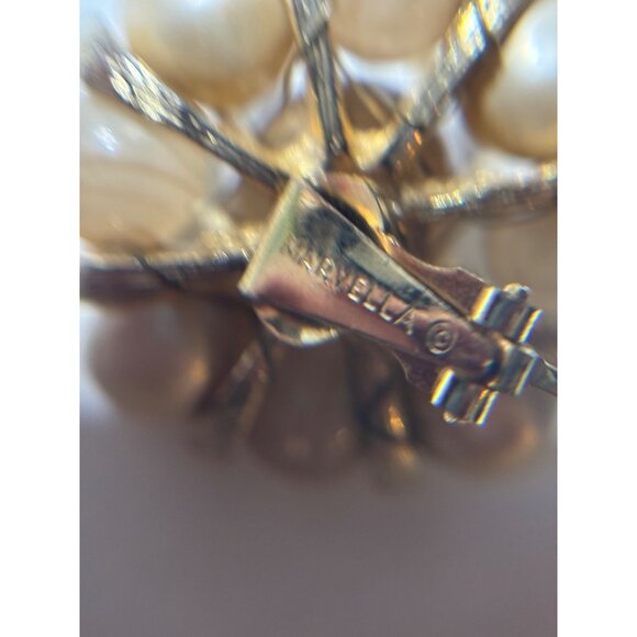 Vintage Marvella Clip-On Earrings With Faux Pearl & Swirled Bead Design - Picture 3 of 7